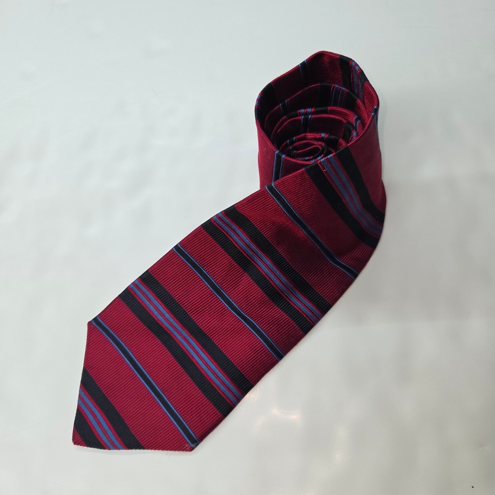 Jos A Bank Silk‎ Rep Tie Mens Red Black Blue Stripe Silk Necktie Made In Italy